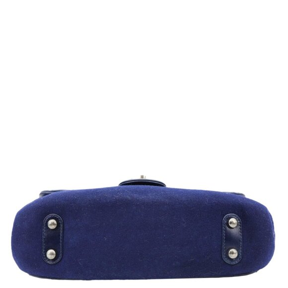 Chanel  Classic Single Flap Wool Leather Shoulder Bag Navy Blue - Picture 7 of 10